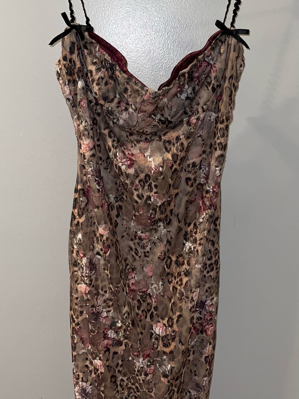 Fashion Nova Strapless Leopard Floral Slip Dress in Brown and Pink